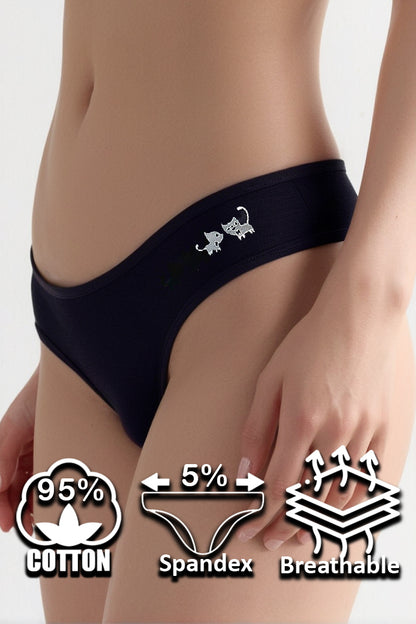 Dollcini, Tanga női bugyi, Cicamintás női bugyi, 95% Pamut + Spandex, Többszínű, 6 db-os Csomag